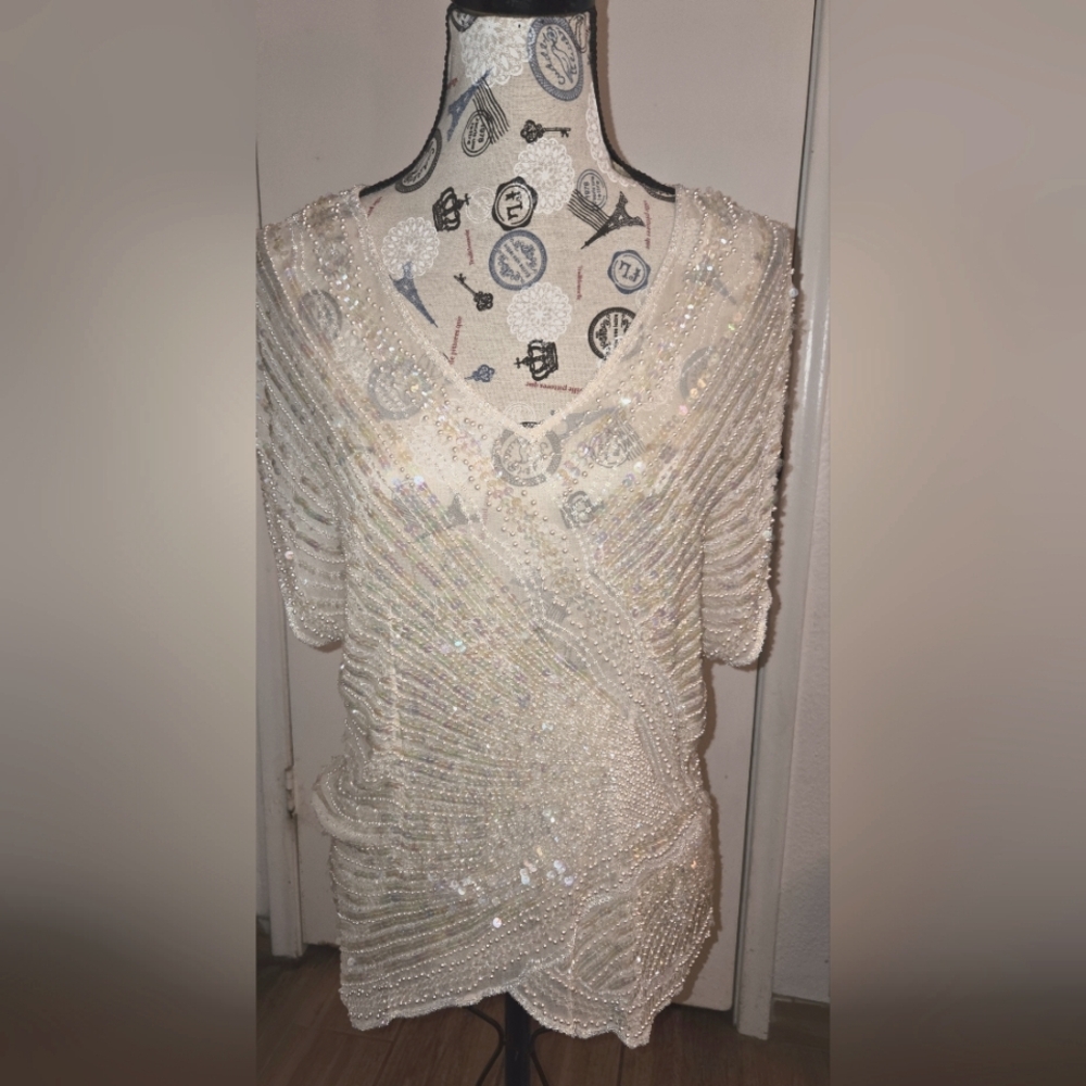 Elegant Cream Sequin Women's Top